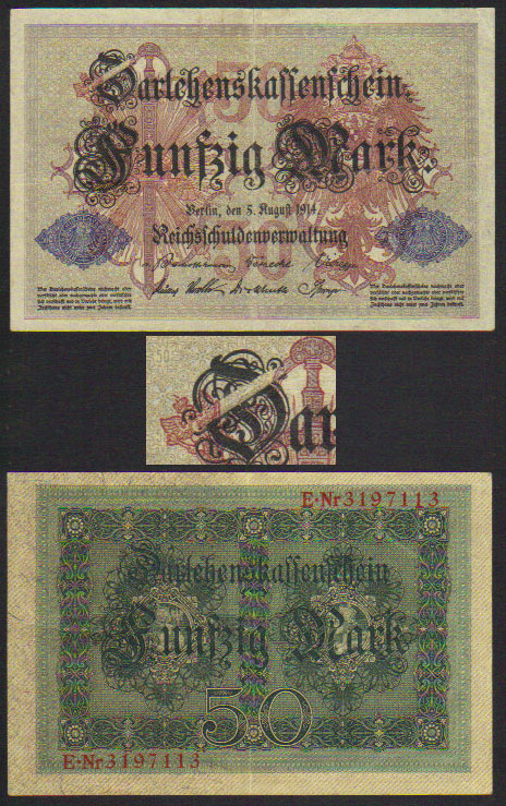 1914 Germany 50 Mark (7 digits with print error) L000883